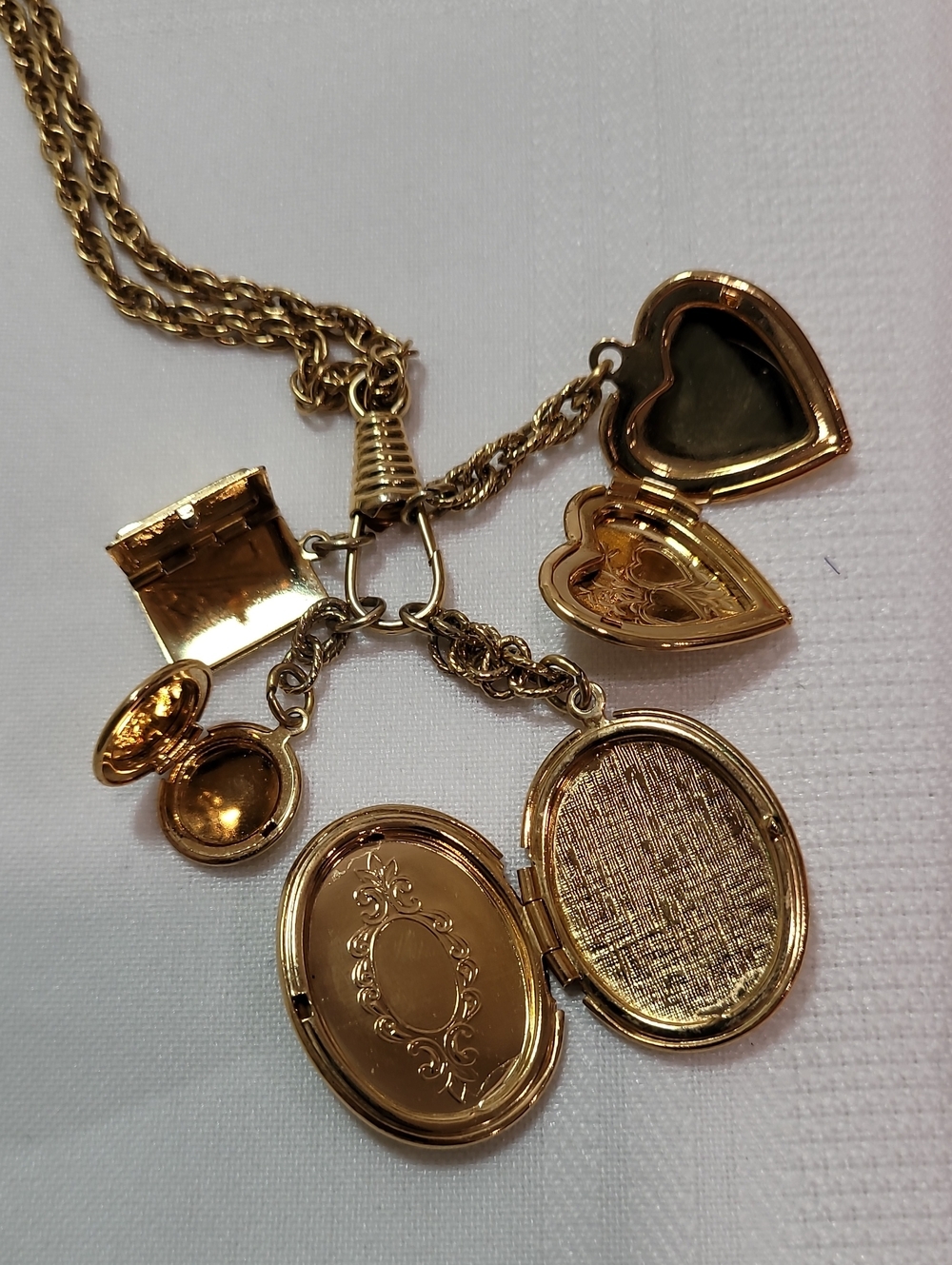 Four Locket Necklace Vintage Repurpised Art - Picture 5 of 8